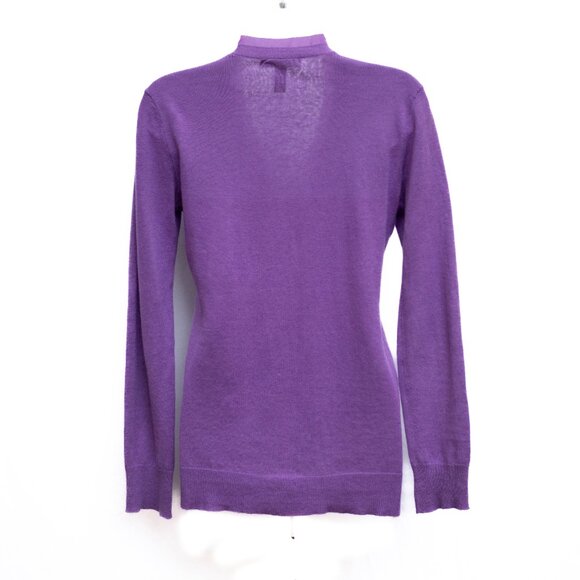 Ralph Lauren Purple Linen Blend Cardigan Womens XS/TP V-Neck Chiffon Trim Preppy - Picture 5 of 7